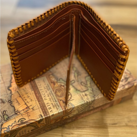 Brown Leather Wallet with Tan Stitching